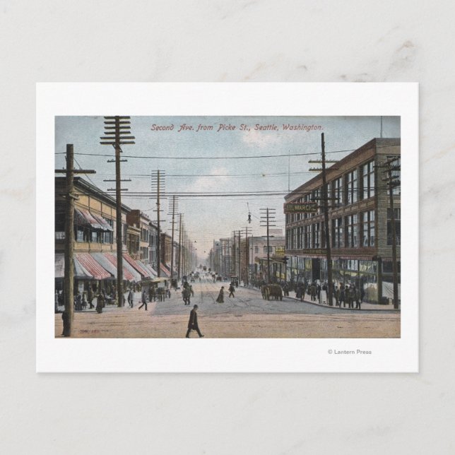 Second Ave View von der Pike Street Postkarte (Vorderseite)