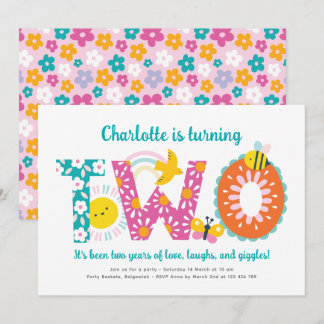 Second Birthday Invite Girl, Fun Spring Birthday Einladung