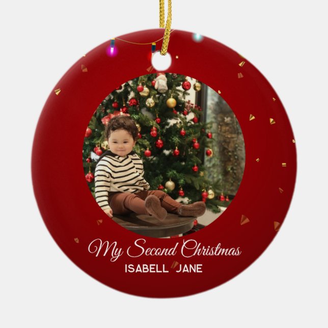 Second Christmas Custom Family Photo Text Template Keramik Ornament (Vorne)