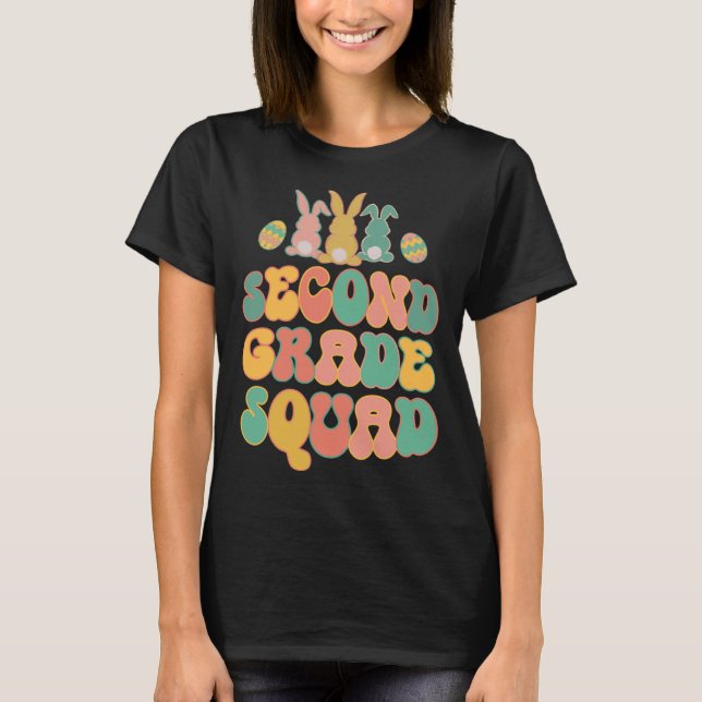 Second Grad Squad Teacher  Retro Groovy Easter Bun T-Shirt (Vorderseite)