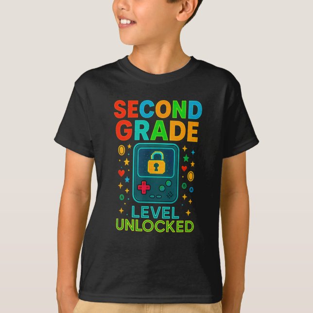 Second Grade Level Unlocked Gamer Ck To School Con T-Shirt (Vorderseite)