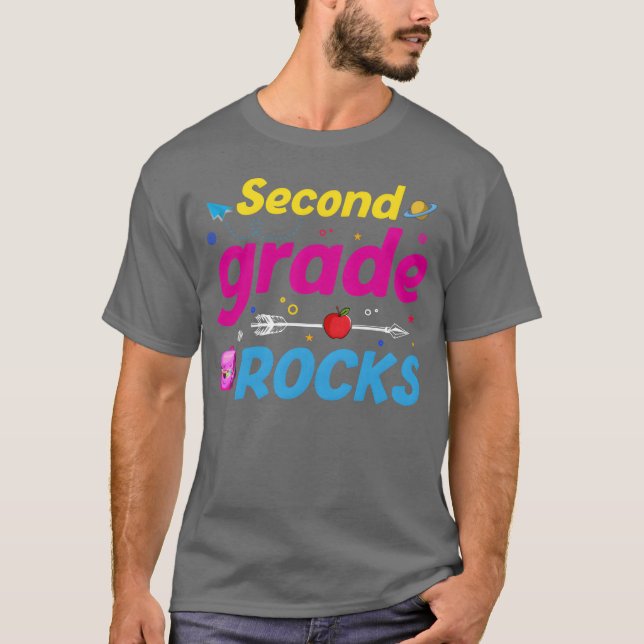 Second Grade Rocks Backo School 2nd Graders funny T-Shirt (Vorderseite)