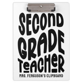 Second Grade Teacher Black Typography Design Klemmbrett