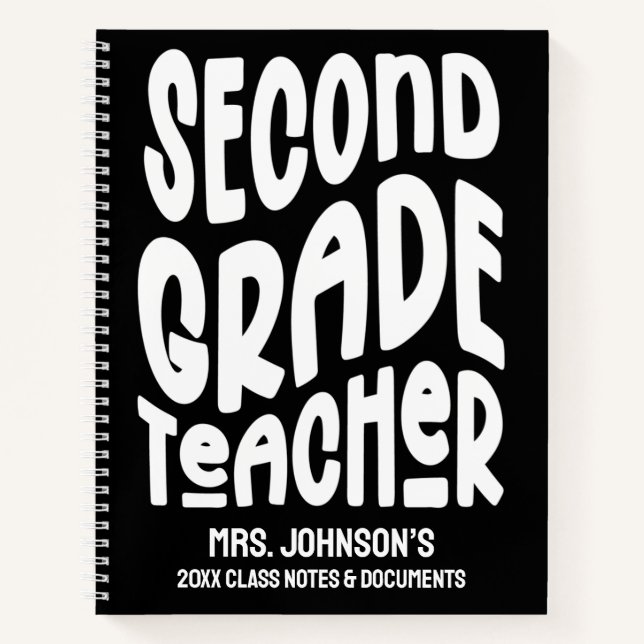 Second Grade Teacher White Typography Notizbuch (Vorderseite)