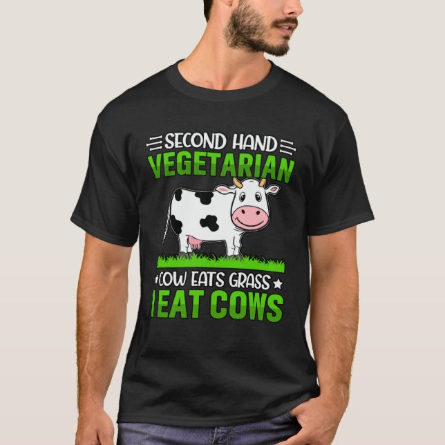 Second Hand Vegetarische Kuh frisst Gras ich esse  T-Shirt (Vorderseite)