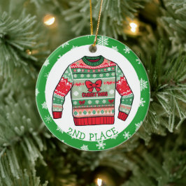 Second Place Ugly Sweater Winner Christmas Keramik Ornament