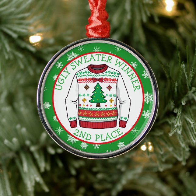 Second Place Ugly Sweater Winner Christmas Ornament Aus Metall (Baum)