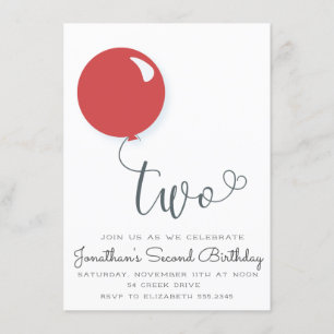 Second Red Balloon Birthday Einladung