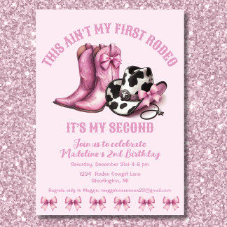 Second Rodeo Western Bows Pink Cowgirl Geburtstag Einladung