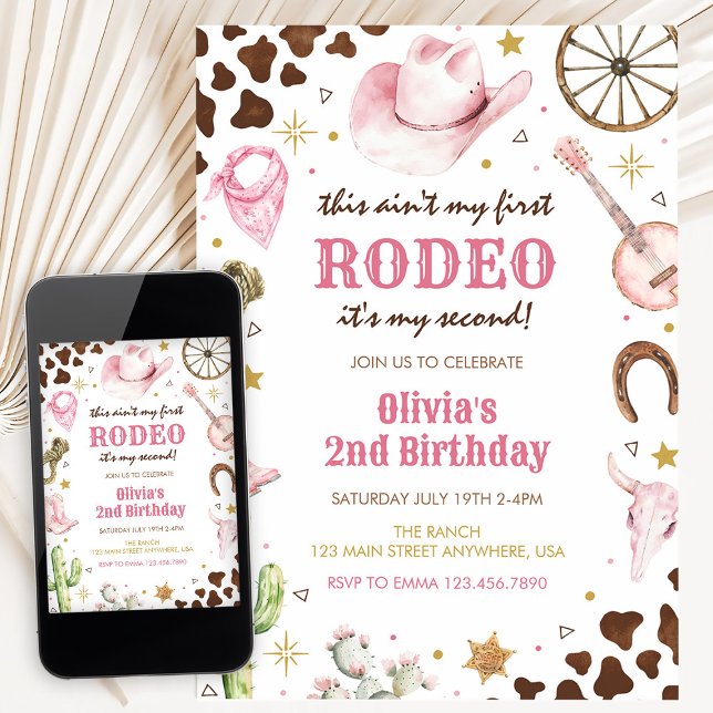 Second Rodeo Western Pink Cowgirl 2. Geburtstag Einladung (Von Creator hochgeladen)