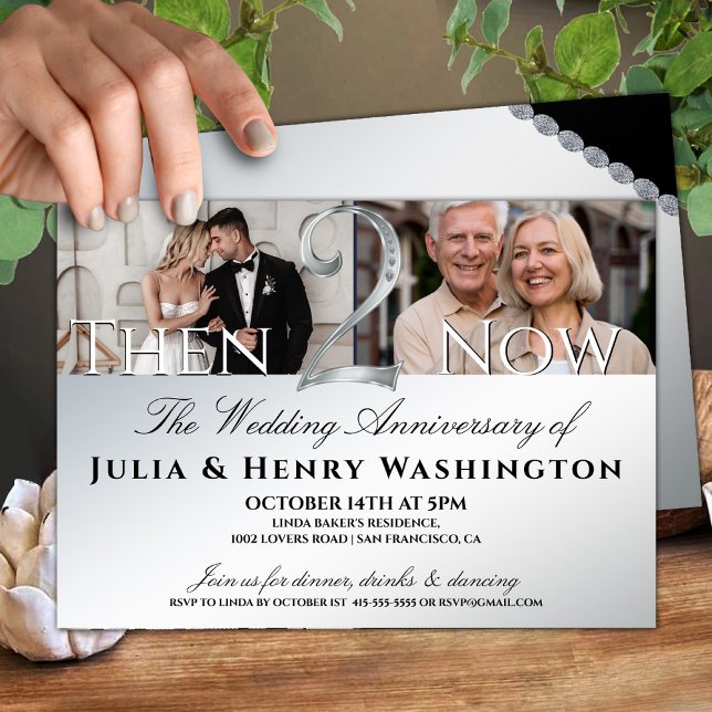 Second Wedding Anniversary Silver Then Now  Einladung (Von Creator hochgeladen)