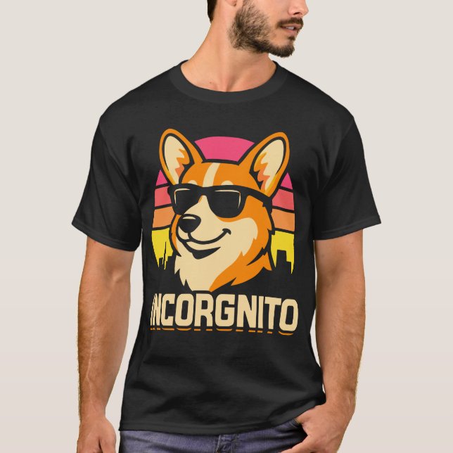 Secret Agent Corgi in Shades Retro Style T-Shirt (Vorderseite)