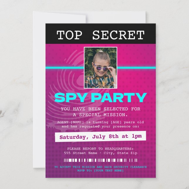 Secret Agent Spy Party Einladung (Vorderseite)