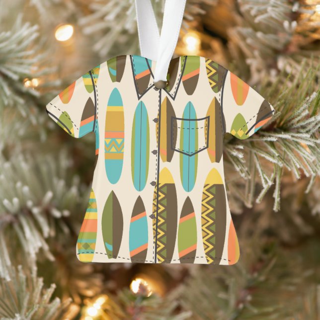 Secret Beach Hawaiian Surfboards Aloha Shirt Cream Ornament (Baum)