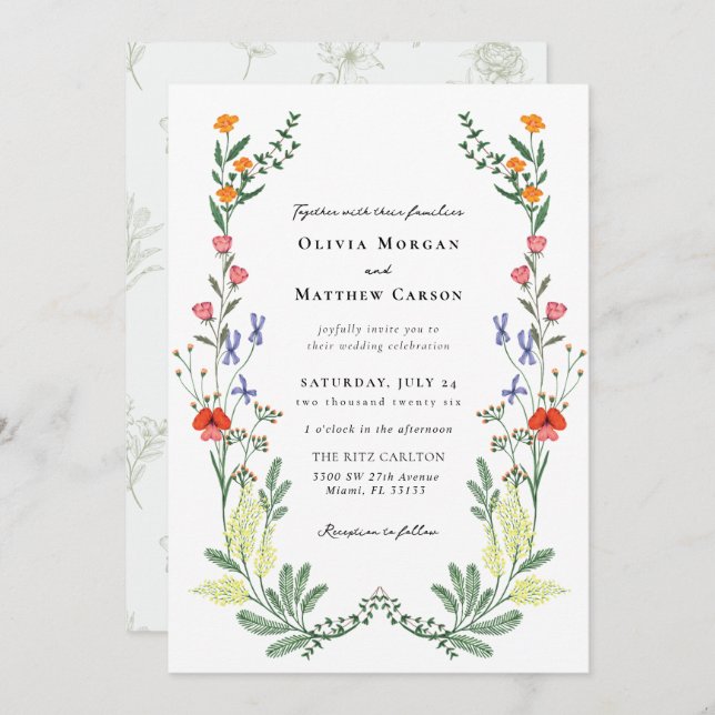 Secret Garden Boho Wildblume Wedding Einladung (Vorne/Hinten)