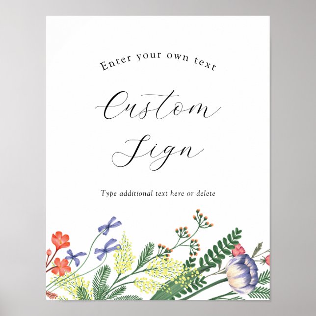 Secret Garden Floral Custom Text Sign Poster (Vorne)