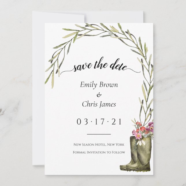 Secret Garden Foliage | Coupleboots Rustikale Hoch Save The Date (Vorderseite)
