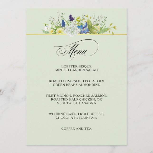 Secret Garden Rustic Wildblumen Menü Menükarte (Vorderseite)