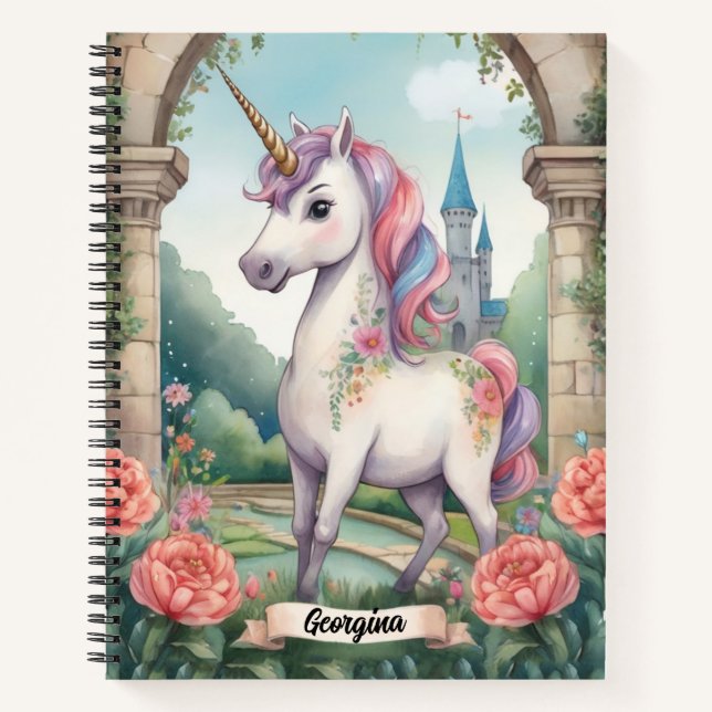 Secret Garden Unicorn Personalisiert Kinder Notizbuch (Vorderseite)