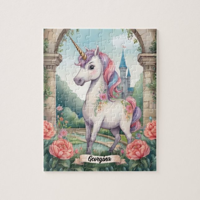 Secret Garden Unicorn Personalisiert Kinder Puzzle (Vertikal)