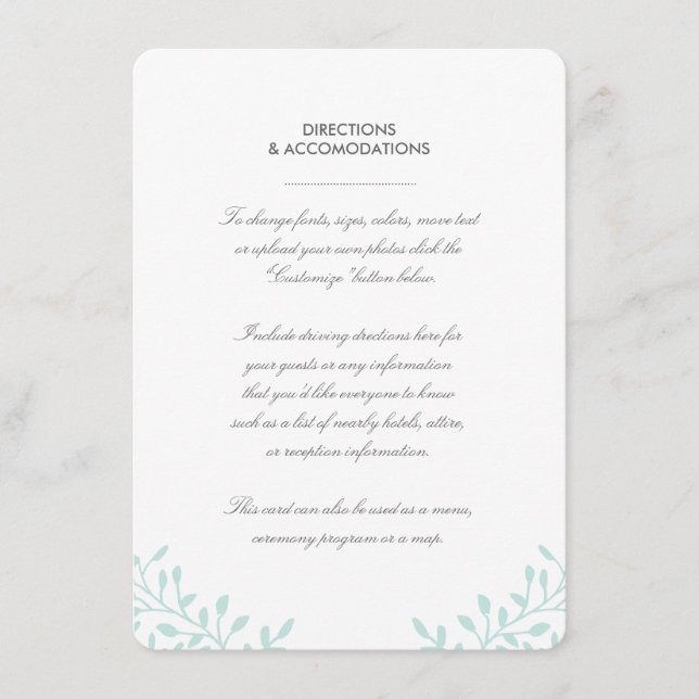Secret Garden Wedding Card - Minze Begleitkarte (Vorderseite)