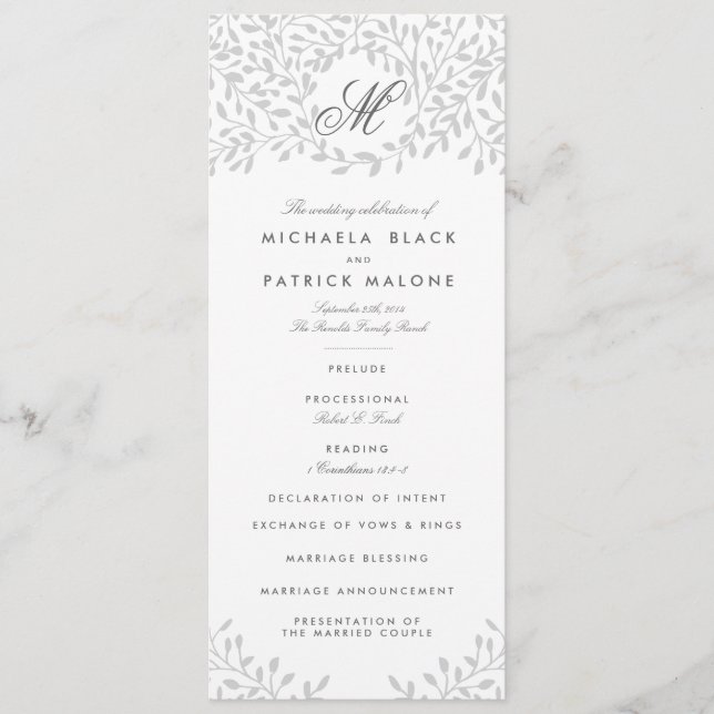 Secret Garden Wedding Programs - Gray Programm (Vorderseite)