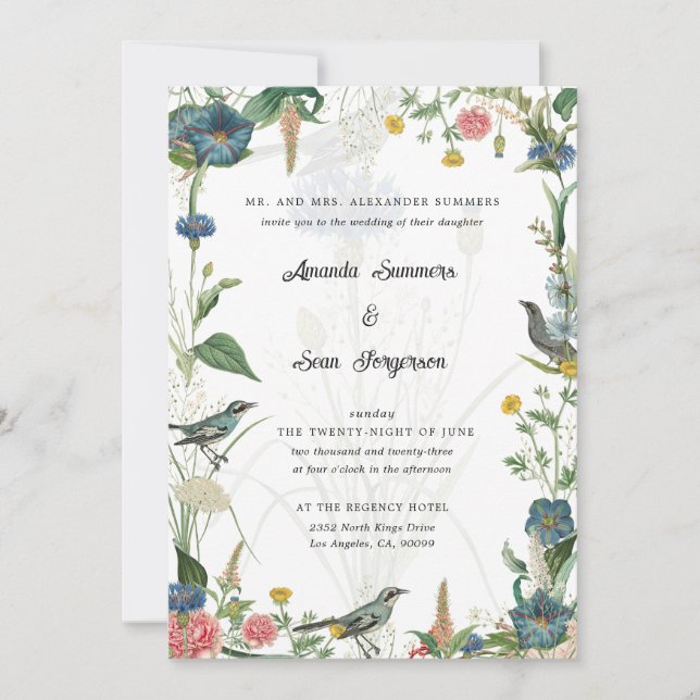 Secret Garden Wildflowers Wedding Invitation Einladung (Vorderseite)