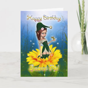 Secret Pal, Birthday Card - Fantasy Niedlich Elf o Karte