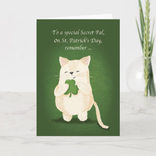 Secret Pal St Patricks Day Niedlich Kitten Kleebla Karte