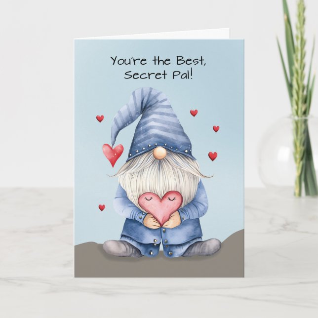 Secret Pal Valentine Funny Gnome mit Denim Karte (Vorderseite)