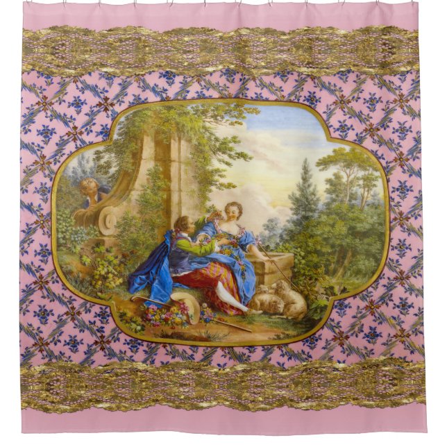 Secret Romanum Barock Girly Französisches Muster Duschvorhang (Vorderseite)