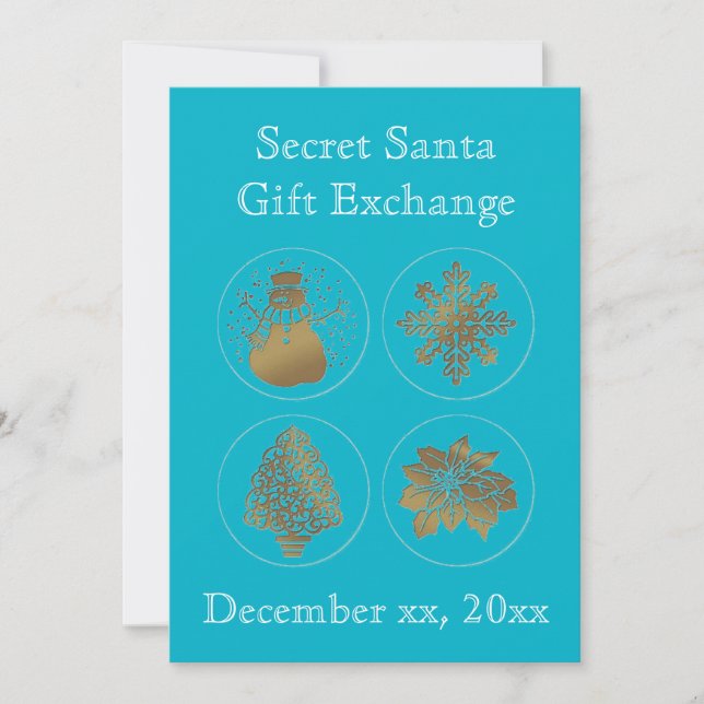 Secret Santa Aquamarin Turquoise Gold Siegel Einla Einladung (Vorderseite)