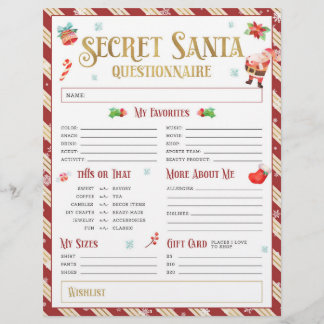 Secret Santa Christmas Geschenk-Austausch Fragebog Flyer