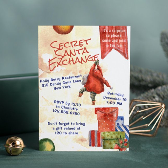 Secret Santa Christmas Party Moderne Wasserfarbe Einladung (Von Creator hochgeladen)