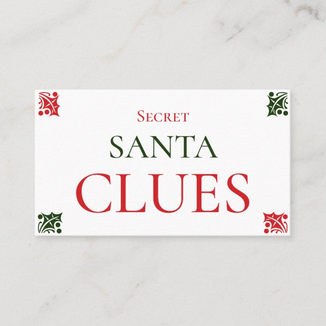 Secret Santa Clues Weihnachtsgeschenk Exchange-Spi Visitenkarte (Vorderseite)