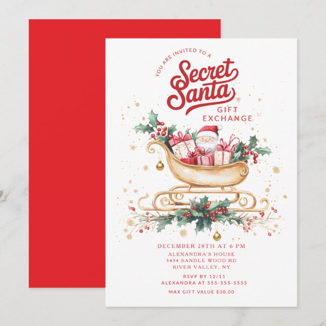 Secret Santa Gift Exchange Invitation Einladung (Vorne/Hinten)