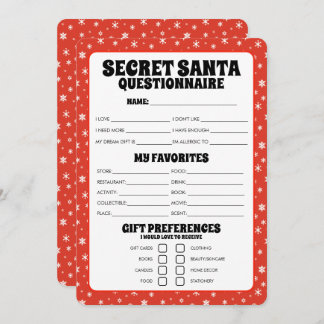Secret Santa Gift Questionnaire Feiertagskarte
