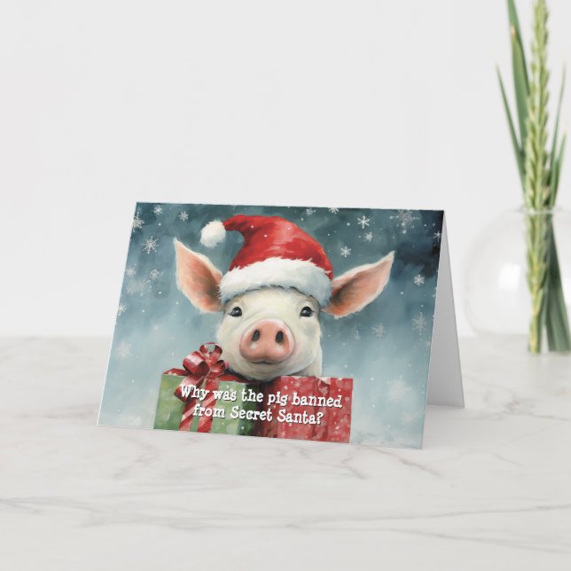 Secret Santa Pig Weihnachten Karte (Vorderseite)