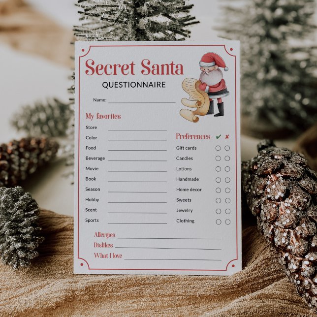 Secret Santa Questionnaire for Gift Exchange Card (Secret Santa Questionnaire)