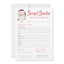 Secret Santa Questionnaire Gift Exchange Party