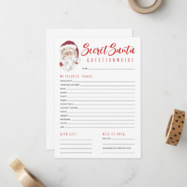 Secret Santa Questionnaire Gift Exchange Party Mitteilungskarte