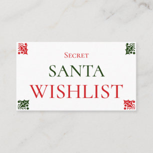 Secret Santa Wishlist Weihnachtsgeschenk-Exchange- Visitenkarte