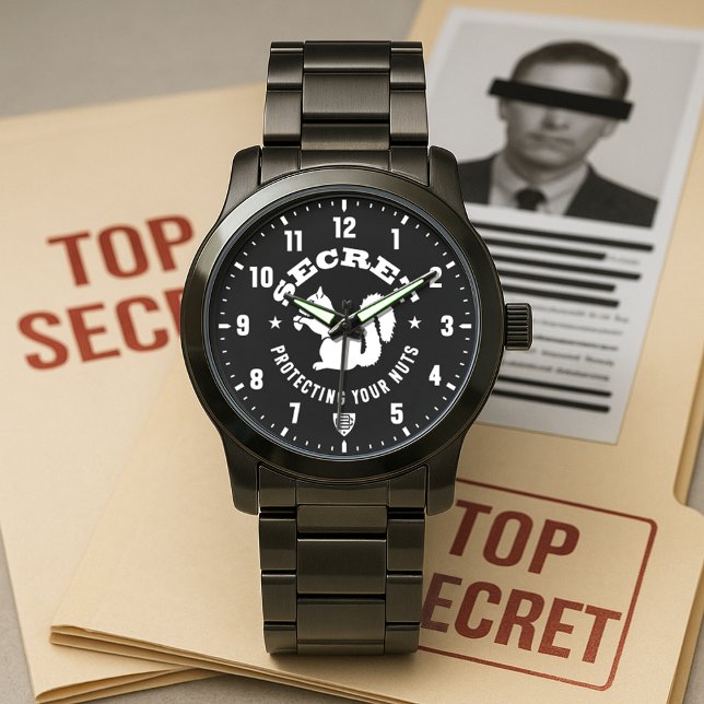 Secret Squirrel "Protecting Your Nuts" Patch Black Armbanduhr (Secret Squirrel Protecting Your Nuts Patch Black Stainless Steel Watch)