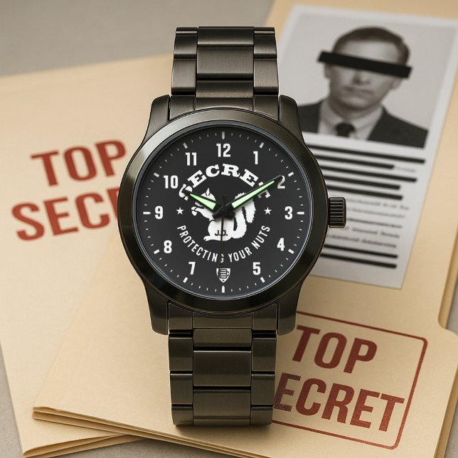 Secret Squirrel Protecting Your Nuts Personalized Armbanduhr (Secret Squirrel Protecting Your Nuts Personalized Stainless Steel Watch)