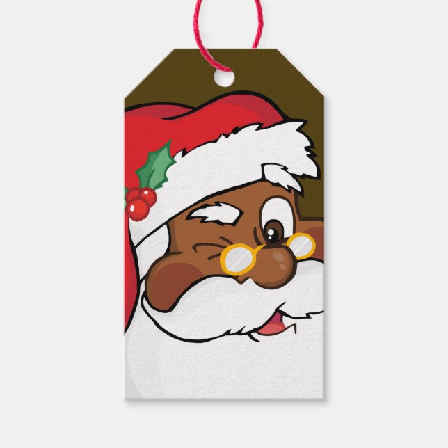 Secret Winking Black Santa Claus Papier Geschenk-T Geschenkanhänger (Vorderseite)