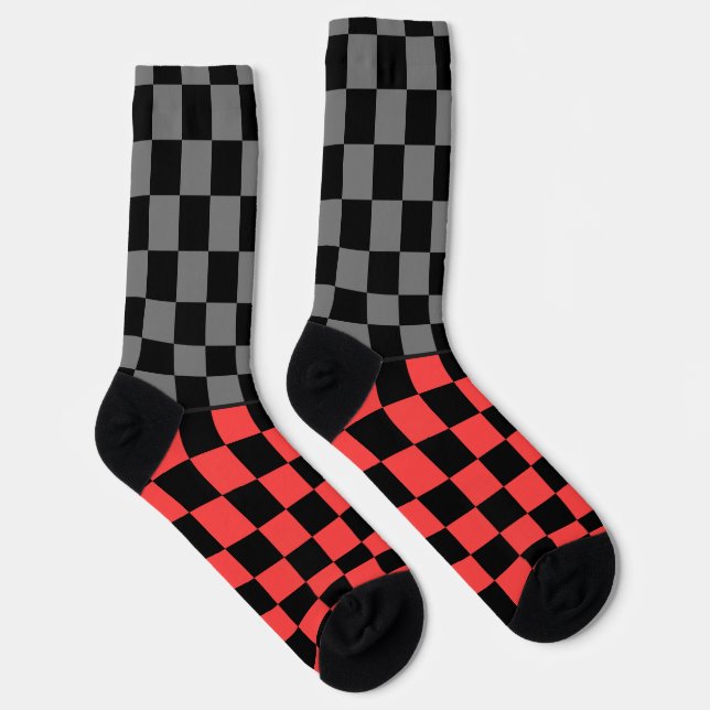 Secretly Wild check gray red on black Socken (Rechts)