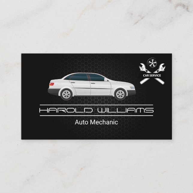 Sedan Car | Mechanische Wrenches-Logo | Service Visitenkarte (Vorderseite)