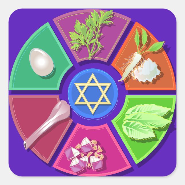 Seder-Teller Quadratischer Aufkleber (Vorderseite)