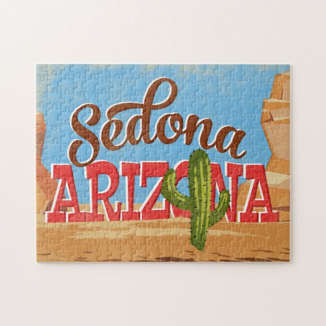 Sedona Arizona Cartoon Wüste Vintage Reisen Puzzle (Horizontal)