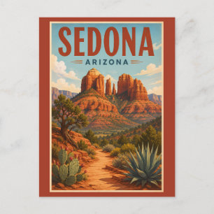 Sedona Arizona Cathedral Rock Illustration Reise Postkarte